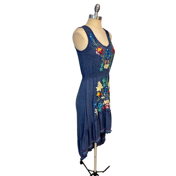 Johnny Was Blue Hi Low Sleeveless Embroidered Floral Dress Small - Picture 2 of 6